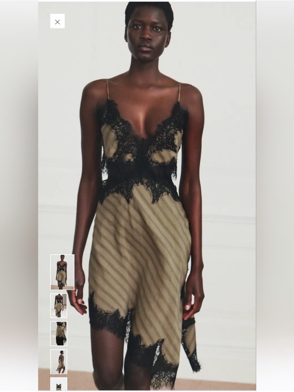 Zara Black Lace-Trim Tan Slip Dress